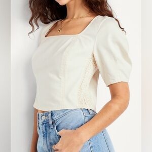 NWT Old Navy Cream Denim Top Cropped size small Square Neck